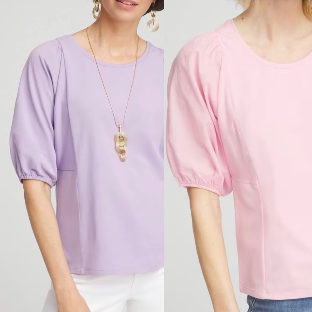 Chico's (2) Lilac and pink Short Puff Sleeve Blouse       Listing is for both.